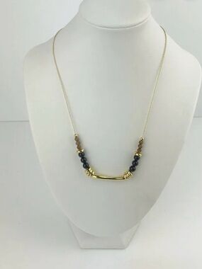 Gorjana Gold Bar Necklace with Larimar and sandalwood  Beads Gold